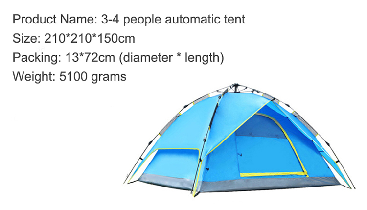 Tenda automatica per aggiornamento esterno 3-4 persone doppio ispessimento della tenda da campeggio antipioggia